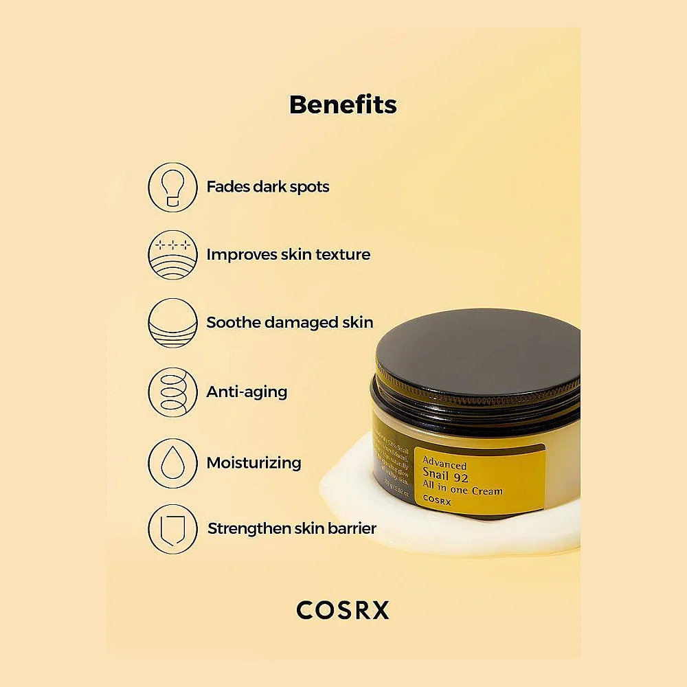 شراء كريم COSRX Advanced Snail 92 All in One - 100 جرام أونلاين مع توصيل في أربيل، السليمانية، دهوك، بغداد، البصرة، النجف، كربلاء، بابل وجميع أنحاء العراق - التفاصيل 3