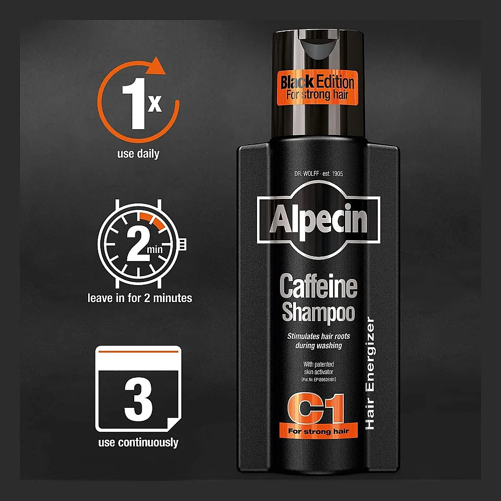 Buy Alpecin Black Edition Caffeine Shampoo - New Fragrance - 250ml online with delivery in Erbil, Sulaymaniyah, Duhok, Baghdad, Basra, Najaf, Karbala, Babil, and all over Iraq - Details 2