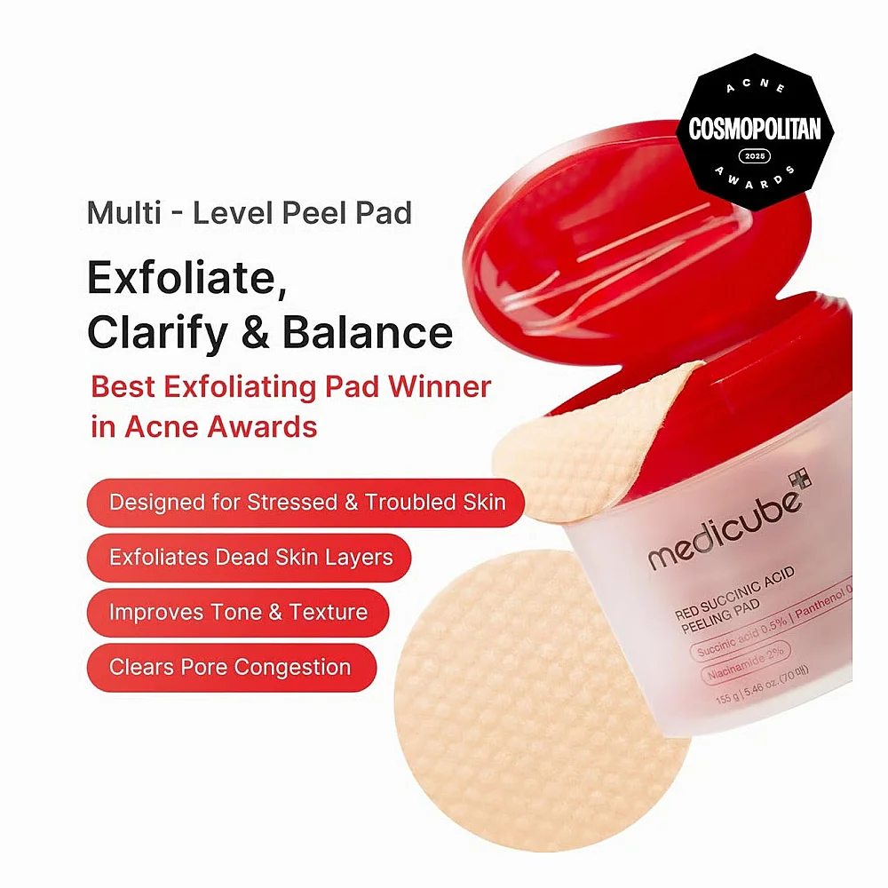 Buy Medicube Red Succinic Acid Peeling Pad - 155g online with delivery in Erbil, Sulaymaniyah, Duhok, Baghdad, Basra, Najaf, Karbala, Babil, and all over Iraq - Details 4